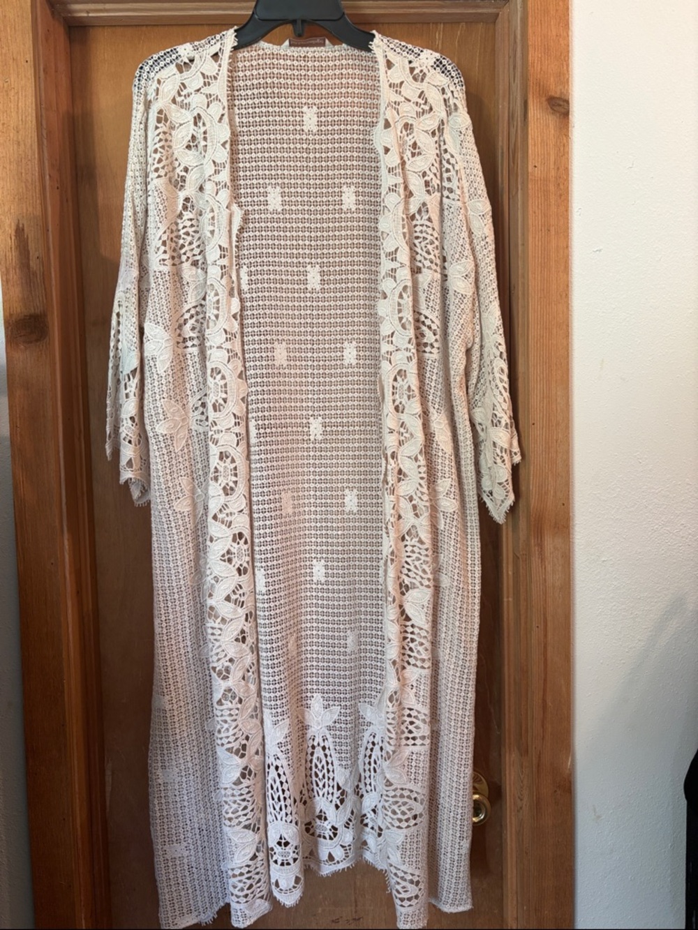 Soft Surroundings Crochet Lace Knit Top in Beige